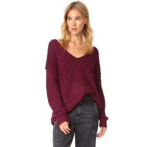 Free People Lofty Songbird Boucle Oversized V-neck Burgundy Wine Sweater XS